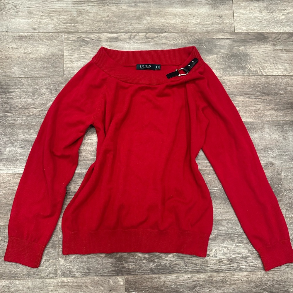 Ralph Lauren red off the shoulder sweater with black buckle💋
